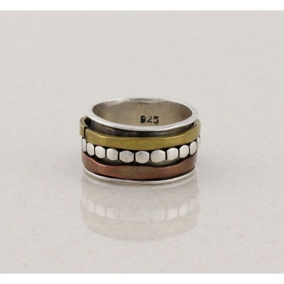 Sterling Silver Spinner Ring Copper & Brass Accents Size 7 - Picture 6 of 7